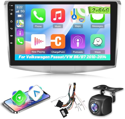 2G+64G Android Autoradio für Volkswagen VW Passat B6/B7 2010-2014 mit Wireless Carplay & Android Auto, 10,1 Zoll Touchscreen Autoradio mit WiFi, GPS Navigation, Bluetooth, FM RDS