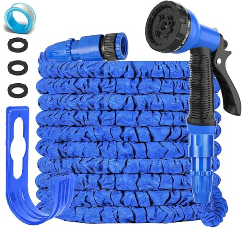 FASCINATDECO Expandable Garden Hose Pipe 75ft, Retractable Hosepipes for Garden with 8 Functions Spray Gun, Expanding Magic Water Hose Attachments 3/4&1/2 Connectors, Flexible Hose Anti-Kink