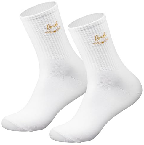 Jadive Braut Socken Bride Tennissocken Damen Crew Socks Braut Geschenk für Hochzeit JGA Accessoires für Frauen Hochzeitsgeschenke für Brautpaar Brautparty Jungesellinnenabschied - Baumwollsocken