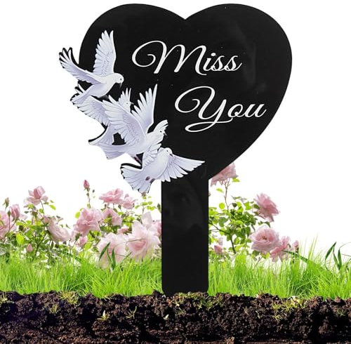 DAWCBVJQ Decorazioni gravi, segnali gravi | 2 ° del cimitero acrilico per all'aperto - Cuore e attraversamento della simpatia commemorativa I pennarelli tomba per il giardino di cantiere all'aperto