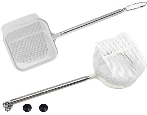 Aquarium Fish Net with Extendable Handle, 2-Piece Set, Shrimp Skimming Net for Fish Tanks and Ponds
