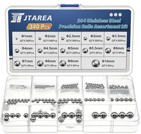 JTAREA 340Stück 304 Edelstahl Kugellager Kugeln Set 14Werte 1-10MM Edelstahlkugeln Metallkugeln Ball Bearing Kugel Lager Sortiment Kit