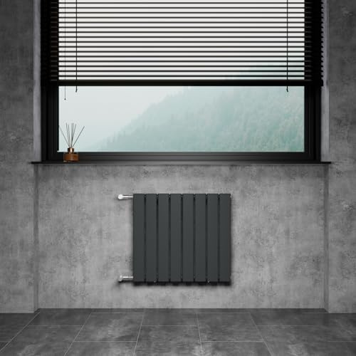 WITEN&NOCK Designheizkörper Flach Paneelheizkörper Anthrazit 600 x 550 mm Einlagig mit Seitenanschluss Austauschheizkörper Nabenabstand 500 mm inkl. Thermostatventile