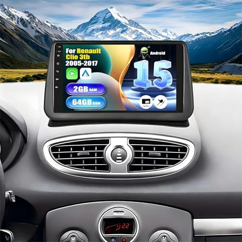 SIXWIN 2 Go+64 Go Android 15 Autoradio pour Renault Clio 3 2005-2017 avec Carplay/Android Auto, Clio 3 Écran Tactile 9'' Voiture avec WiFi GPS Mirror Link Bluetooth FM/RDS EQ Commandes au Volant
