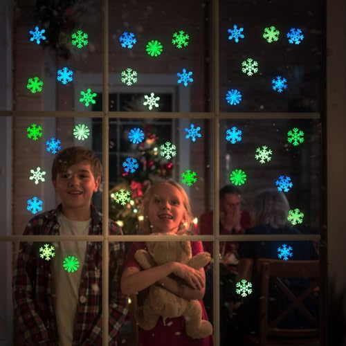 Kesote Leuchtend Schneeflocken Deko 100x Leuchtsterne Selbstklebend Sticker | Leuchtende Aufkleber Selbstklebend, Streudeko Plastik, Weihnachtsdeko für Wand Schlafzimmer Kinderzimmer Decke Sternenhimmel
