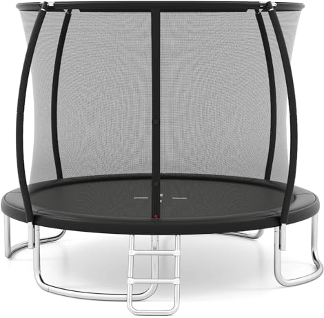 COSTWAY Ø 366 cm studsmatta utomhus med stege, trädgårdsstudsmatta, rund med säkerhetsnät, kantskydd och metallram, barnstudsmatta, komplett set för barn och vuxna (svart)