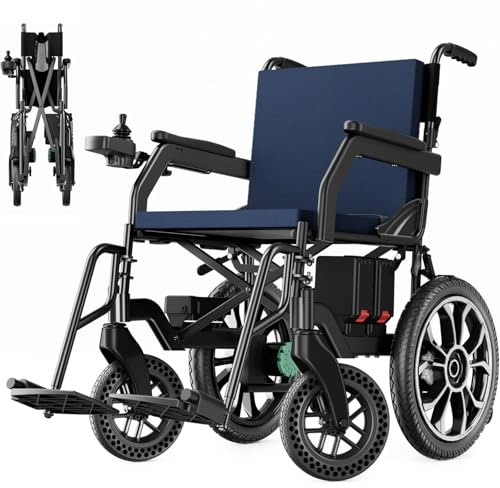 AMITD Elektrisch Rollstuhl, Elektrorollstuhl Faltbar Leicht bis 150 kg, 500 w Motor, 40 km Reichweite, 17 kg Alu Rahmen, 16 Zoll All Terrain Reifen, Abnehmbarer Lithium Akku, für Indoor Outdoor Reise