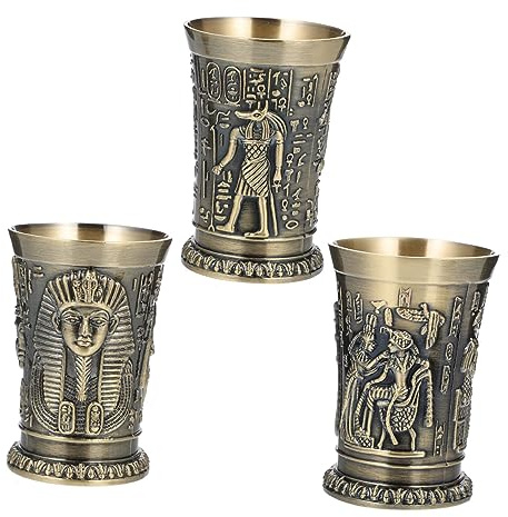 Healifty 3pièces Verre à Cocktail Méttalique Vintage Au Totem Égyptien Set De Verres à Liqueur Originaux Pour Bar Mariage Et Fêtes Et Décoratif Bronze Patiné