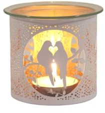 Bougie chauffe-plat et bougeoir - Silhouette blanche et dorée - Colombes - 10,5 cm