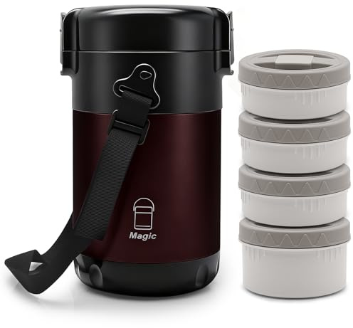 KATLKIU Thermos per Alimenti Caldi 2,6L, con 4 Compartimenti Separati, Contenitore Termico per Alimenti Caldi, Porta Pranzo Termico per Lavoro, Studenti e Lavoratori, Con Posate e Borsa Termica(Rosso)