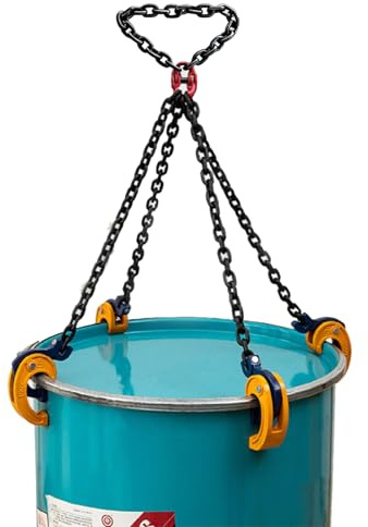 Elevador de Tambor con Cadena Elevador de Bidones con Cadena de Elevación, Pinza para Bidones de Metal de 120 y 200 L, Pinzas Elevadoras para Bidones, Equipo de Manipulación de Bidones(4 Grab Hook)