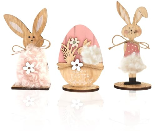 Wooden Easter Bunny Decoration Set, 3-Piece Standing Rabbit Ornaments for Garden and Home(FH3015)
