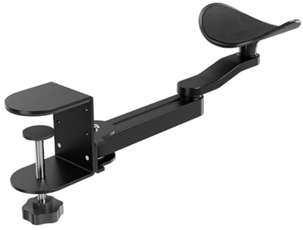 RMNKTHC Justerbart armstöd för skrivbord, ergonomisk armstödsdyna för handleden, 360° roterbart armstöd av aluminiumlegering med klämfäste för kontor och hem (svart)