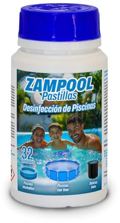 Pastillas desinfectantes Zampool - 32 Pastillas de Alta concentración Especialmente para desinfección en Piscinas hinchables
