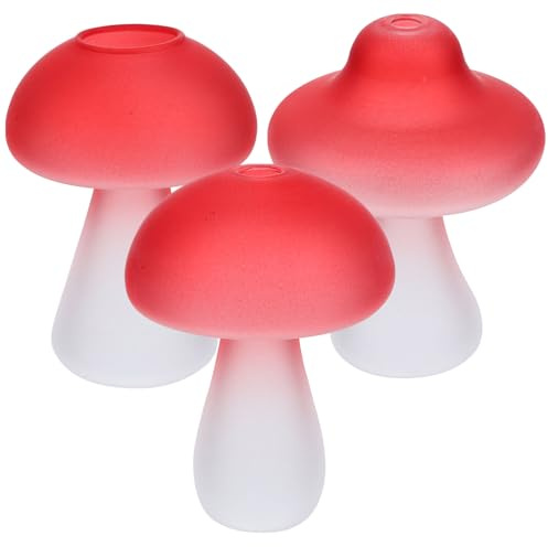 SOLUSTRE 3pcs Red Mushroom Glass Vases Hydroponic Terrarium Flower Pots Small Decorative Office Home Tabletop Plant Propagation Set