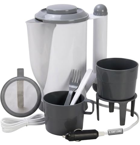 12V Portable Car Electric Kettle 700ml Travel Water Boiler with Cigarette Lighter Plug, 150W Fast Heating Auto Tea Coffee Maker, Vehicle Heating Cup with 2 Cups for Road Trips, Camping and Travel