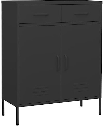 Bendmaxx Lagerschrank Anthrazit aus Stahl 80x35x101,5 cm mit 2 Türen, 2 Schubladen und verstellbarem Fachboden, abschließbar, ideal für Büro, Werkstatt, Flur