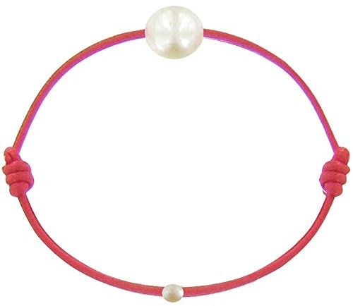 LES POULETTES BIJOUX – barnarmband – min första pärla – vaxat bandarmband – vit odlad sötvattenspärla 6–7 mm – färger, En storlek, Pärla, Pärla