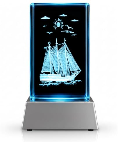 Kaltner Präsente Stimmungslicht - Das perfekte Geschenk: LED Kerze/Kristall Glasblock / 3D-Laser-Gravur/Schiff Segelschiff/Meer Urlaub Urlaubserinnerung Maritim