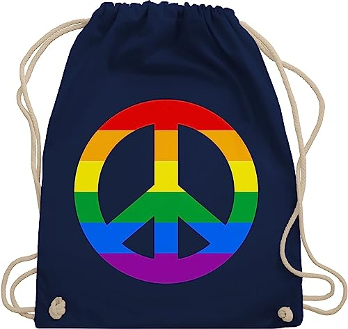 Turnbeutel Rucksack - LGBTQ Kleidung Flag - Peace Zeichen Regenbogen Pride - Unisize - Navy Blau - lgbtq-tasche lgbt gay beutel lgbtq+ csd 70er stoffbeutel tasche lesbian hippi stofftasche lqbtq