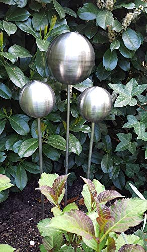 garten-wohnambiente Rosenkugel 3er Set 15-10-10 cm Edelstahl matt gebürstet Dekokugel mit Sta 80 cm