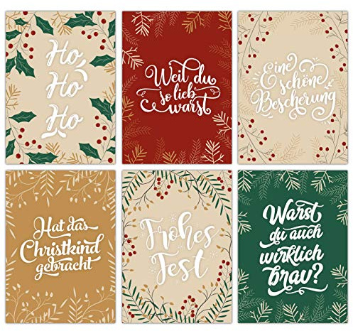 Papierdrachen Set de cartes de Noël - 12 cartes postales de Noël conçues avec soin - Impression artistique à envoyer, décoration de paquets et collection - Set de 12 lettres manuscrites