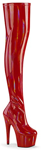 Pleaser Damer ADORE-3000HWR platåhöga klackar Overknee stövlar stretch lack roséguld, Stretch lack röd, 40 EU