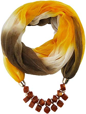 Asudaro - Sciarpa da donna in chiffon, con collana, per l'estate e l'autunno, pashmina con collana, sciarpa elegante, marrone/giallo., Taglia unica