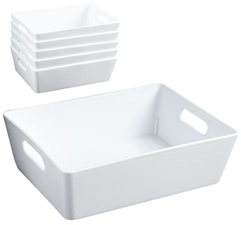 6x Ordnungsboxen 5cm hoch WEIß 16,5x12x5cm 770ml Kunststoff Bad Korb Kiste