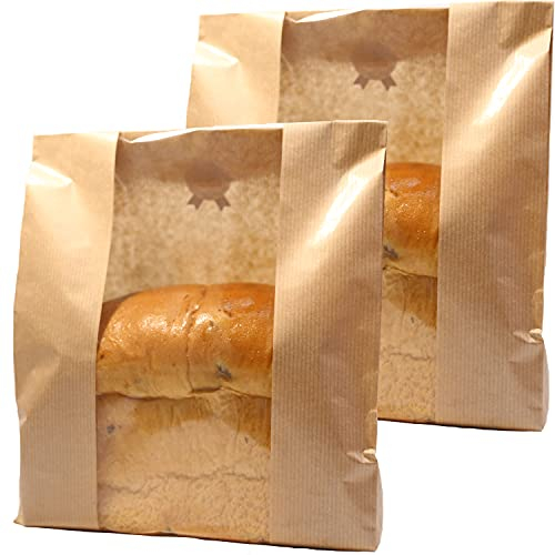 SLMAOX Lot de 25 sacs à pain en papier kraft avec étiquette autocollante pour pain, pâtisserie, biscuits, bonbons