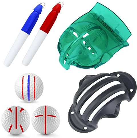 Uniclife 2/4 Stück Golfball-Liner-Vorlage Golf Ausrichtungs-Set mit Markerstiften, maximal Schienen, Schablone, Ballmarkierungswerkzeuge Zubehör