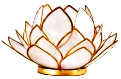 Contrast Natural White Capiz Shell Opening Lotus Flower Bulb Tealight Candle Holder, Tan, One Size