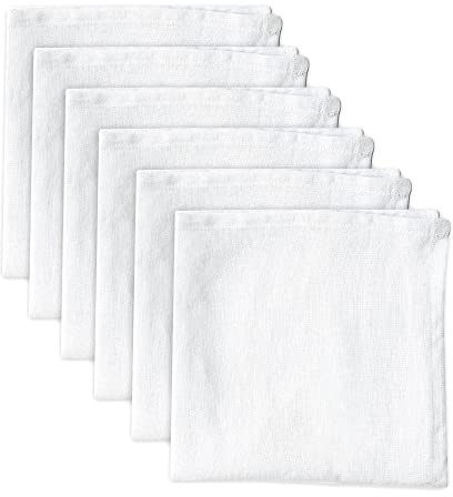 Linendo 100% Pure Linen Dinner Cloth Napkins 38 x 38 cm White - Set of 6 Pack European Flax Natural Fabric Washable for Home and Kitchen