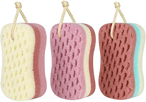 Dravency 3 pezzi spugna da bagno, spugna di luffa schiuma, spugna per doccia corpo scrubber per donne e uomini, di grandi dimensioni, non disintegrata, nessuna muffa