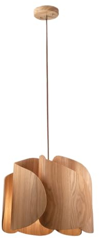 Fabas Luce Pevero Lámpara de Techo Suspendida Madera de Fresno Cristal, E27
