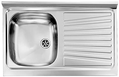 Lavello In Acciao Inox Da Appoggio 80×50 Con Una Vasca a Sinistra e Gocciolatoio a Destra Per Sottolavello da 80 Cucina Componibile