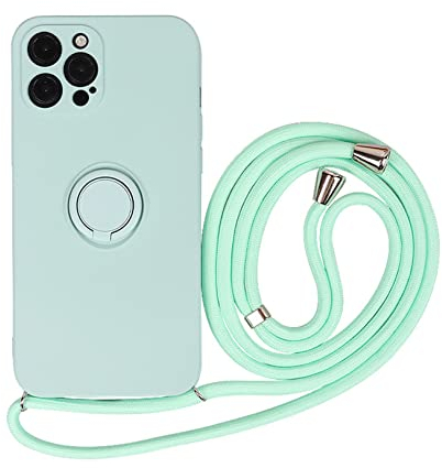 Emlivi Handykette Hülle für iPhone XS Necklace Handyhülle mit 360 Grad Ring Halter Nylon Schultergurt Silikon TPU Cover mit Kordel zum Umhängen Schutzhülle mit Band Case für iPhone X, Seegrün