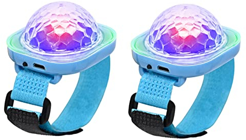 Lancoon Luce da discoteca, confezione da 2 pezzi, portatile, mini lampada LED portatile, per notte, stroboscopio, orologio da polso, ricarica USB, controllo vocale con ventosa, danza, DJ Club (blu)