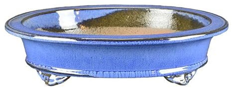 Ovale Bonsaischale aus hellblau glasiertem Steinzeug 34,5 x 26 x 9 cm - J013a