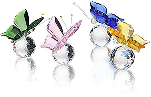 Lot de 4 figurines de papillons volants en cristal avec base en forme de boule – Objets de collection en verre découpé pour décoration de maison, de mariage et de table de bureau
