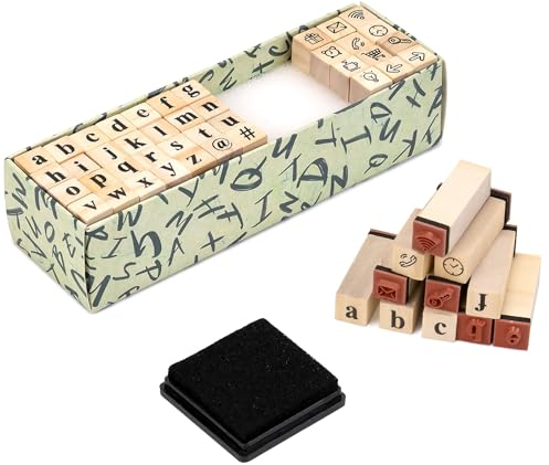 Toptime Letter Stamps, 40 Pieces Alphabet Stamps with Ink Pad, Lowercase Wooden Rubber Stamps for Crafting, Mini Symbols Stamps Set for DIY Card Making, Journaling, Scrapbooking Supplies