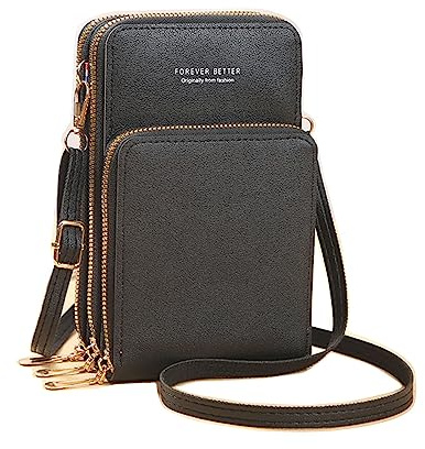PRIVHOM Womens Mini Crossbody PU Cellphone Shoulder Bag Mobile Phone Wallet Bags and Adjustable shoulder strap for Women girl (black)