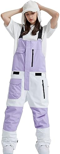 ALSOGO Damen Skihose Winter wasserdichte Winddicht Einstellbare Verschleißfeste Lätzchen Wandern Klettern Isolierte Ski Hosen Purple-03 XL