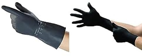 Ansell AlphaTec 87-118 Latex-Chemikalienschutzhandschuhe, hohe Chemikalienbeständigkeit, Schwarz, Größe L (12 Paar) + Microflex 93-732 Einmalhandschuh im Nitril,Schwarz, L (100 Handschuhe)