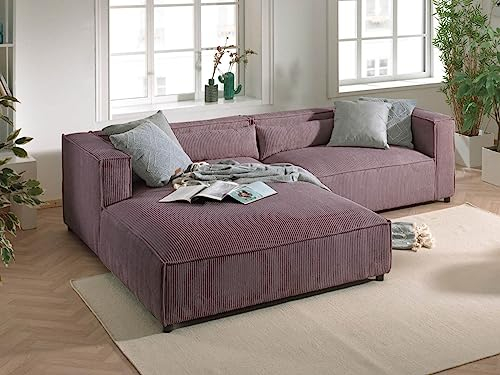 Lisa Design ELA – 4-Sitzer Ecksofa Links – aus Cordsamt – zeitgenössischer Stil Rosa