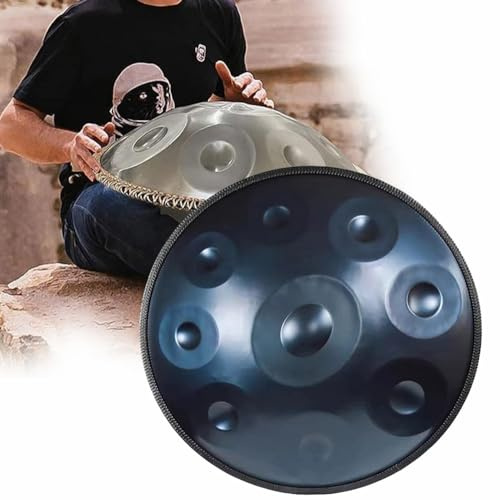 JWW 440 Hz Handtrommel In D Kurd-Moll Musical Handpan Drum Percussion Instrument Mit Schlägeln, Staubfreiem Tuch, Handpan Tasche, Handpan-Ständer (Color : Blue, Size : 9 Notes)