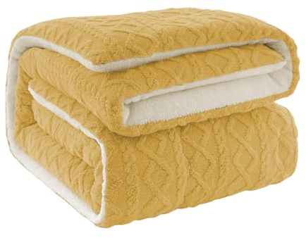 YCDZSW Bettdecke Winter Dicker Lamm-Kaschmir Decke, Flauschige Kaschmir-Steppdecken, Winterwarm, Kern Aus Lammsamt, Dick Warm Plüsch Winterdecke (Gelb,220x240cm/5kg)