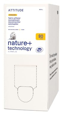 ATTITUDE Liquid Fabric Softener Refill, Plant-Based & Vegan, HE Compatible, Naturally Derived, Citrus Zest Scent, 80 Loads, 2 Liters