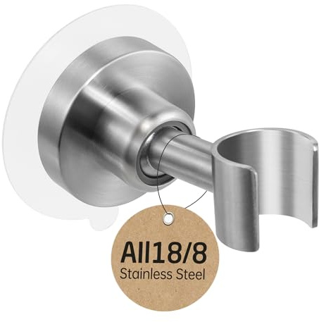 KES Shower Head Holder Wall Mount, 18/8 Stainless Steel Adjustable Handheld Shower Head Holder (21mm-23mm) No Drill Adhesive Metal Shower Head Holders Brushed Finish, C207DF-BS