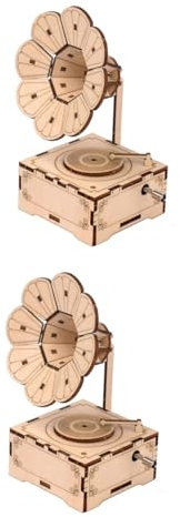 VALICLUD 2 Ensembles Boîte à Musique Bricolage Kit D'artisanat en Bois De Puzzle Casse-tête en Bois Puzzle Artisanat De Gramophone Vintage Scie Sauteuse Cadeau Bureau 3D Acier